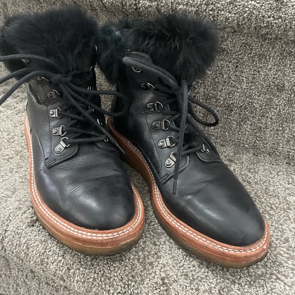 Leather and fur lace up booties - Picture 2 of 10